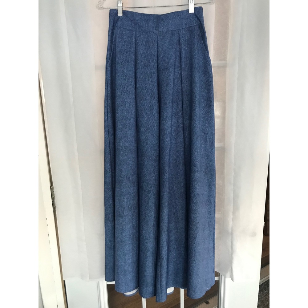 Nylon Apparel Blue Wide Leg Palazzo Pants High Waist Pleated 
Size Small